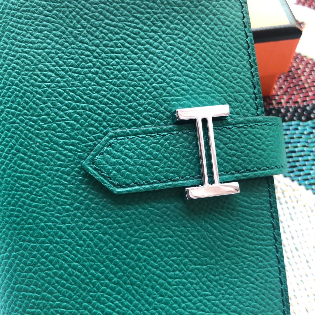 BEARN COMPACT WALLET 12 IN GREEN FOREST EPSOM LEATHER