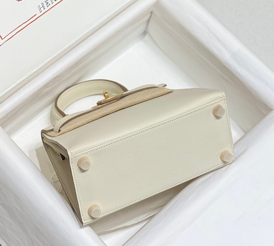 KELLY MINI 20 BAG IN WHITE CALFSKIN WITH GOLD HARDWARE (MADE-TO-ODER)