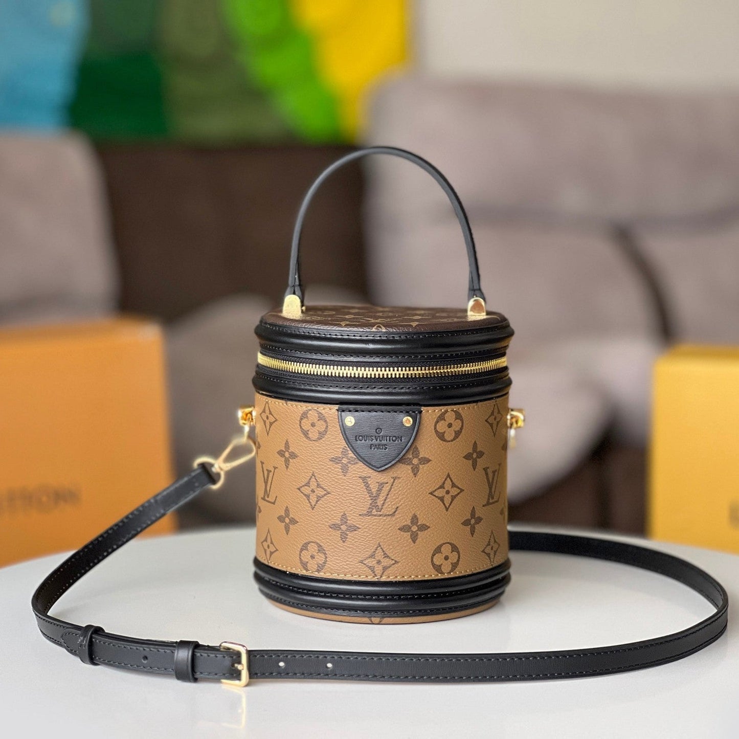 LV 25S PETIT NOE 16 IN BROWN MONOGRAM COATED CANVAS LEATHER TRIM BLACK