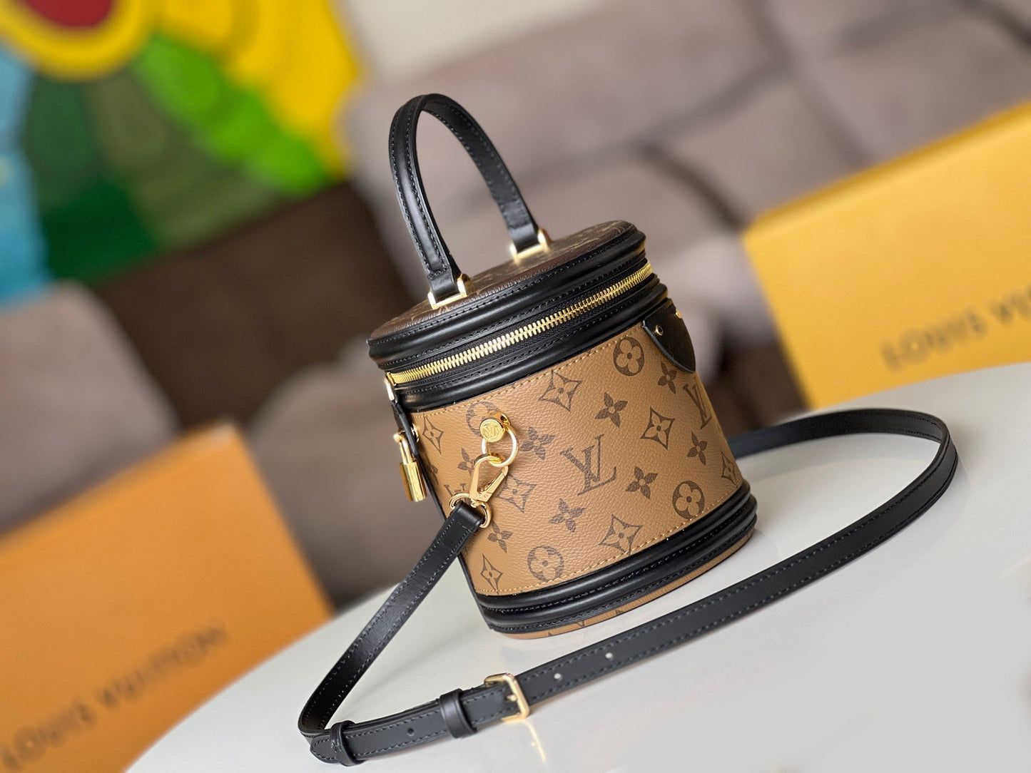 LV 25S PETIT NOE 16 IN BROWN MONOGRAM COATED CANVAS LEATHER TRIM BLACK