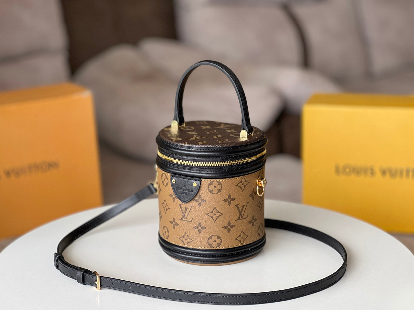 LV 25S PETIT NOE 16 IN BROWN MONOGRAM COATED CANVAS LEATHER TRIM BLACK