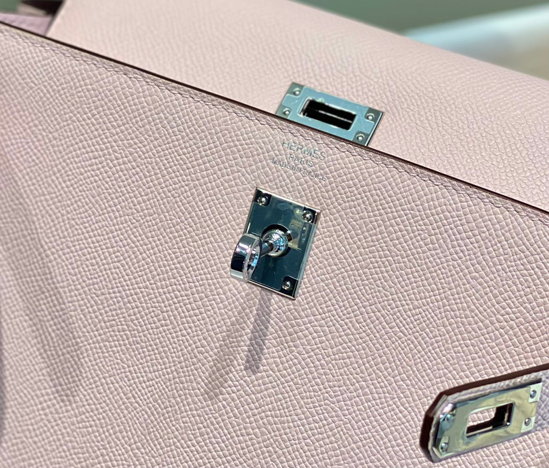 KELLY 25CM IN EPSOM MAUVE SWIFT CALFSKIN SILVER HARDWARE
