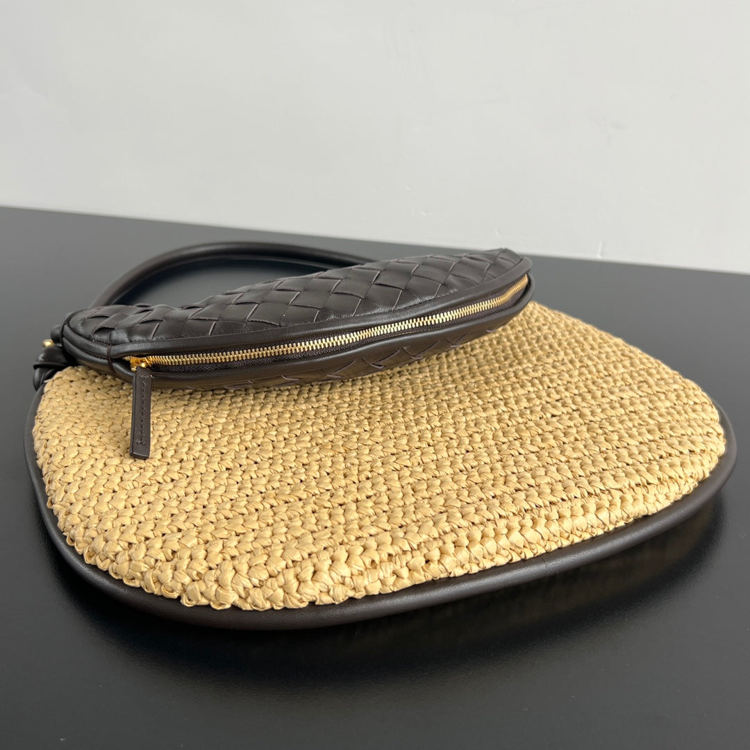 GEMELLI SHOULDER BAG 36 IN BEIGE RAFFIA AND FONDANT LAMBSKIN