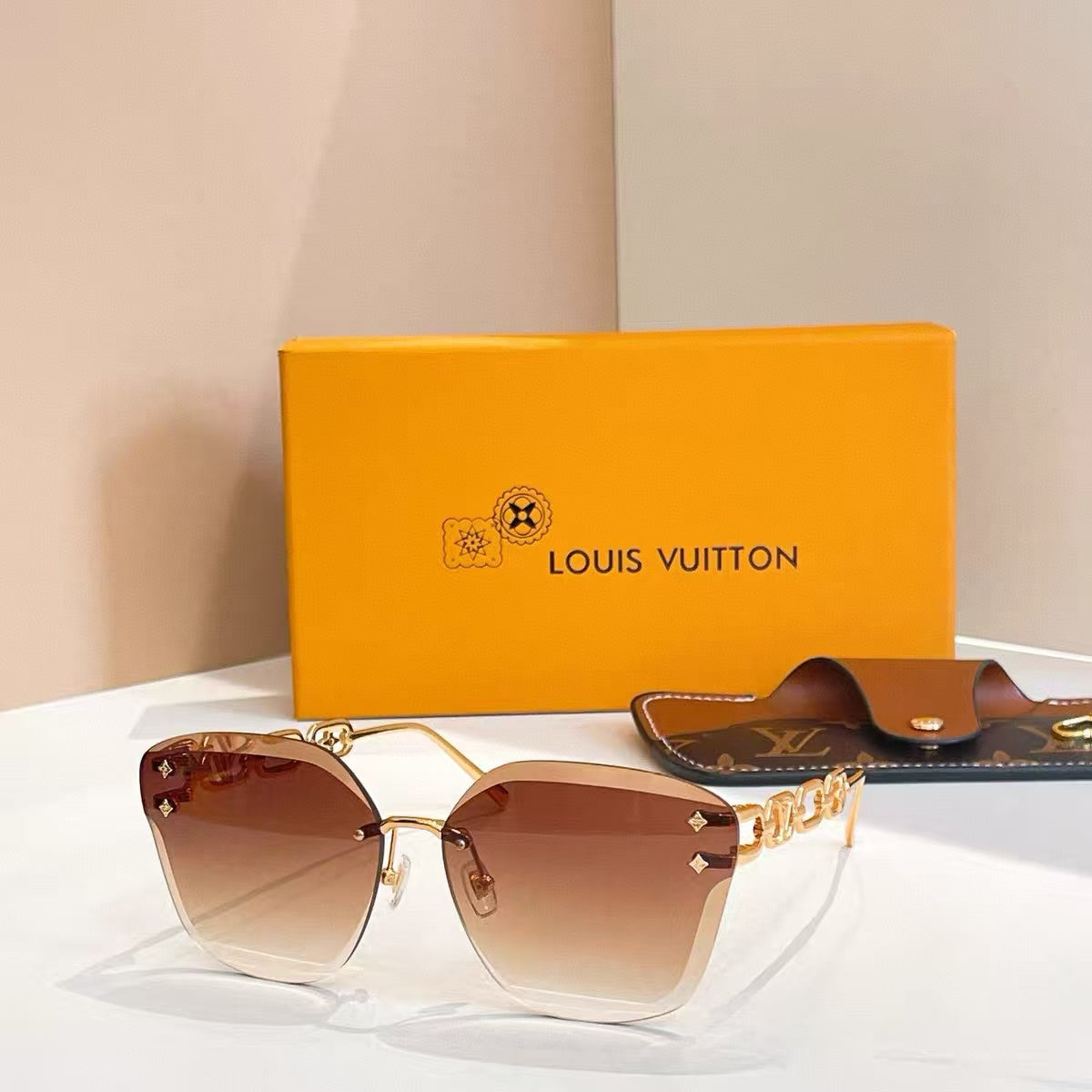 Frameless Gradient Chain Sunglasses