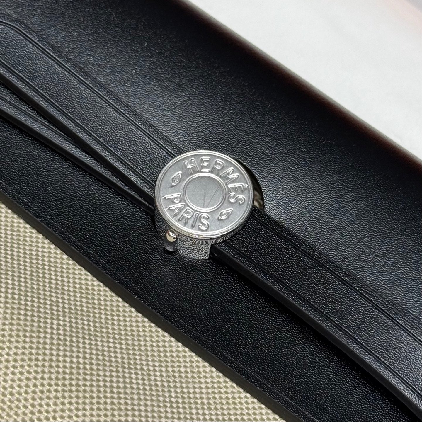 HERMES 25S MINI HERBAG 20 IN BEIGE AND BLACK CANVAS SILVER HARDWARE