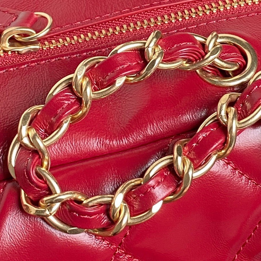 BOWLING BAG 29 IN RED CALFSKIN GOLD HARDWARE