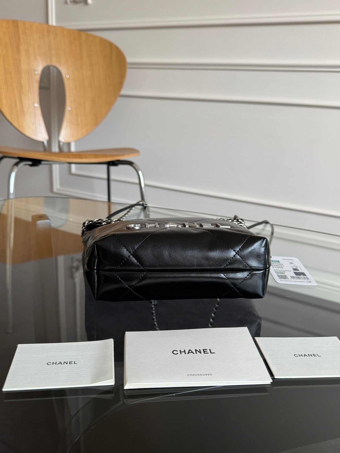 CC MINI HOBO HANDBAG 20 IN BLACK CALFSKIN SILVER-TONE HARDWARE