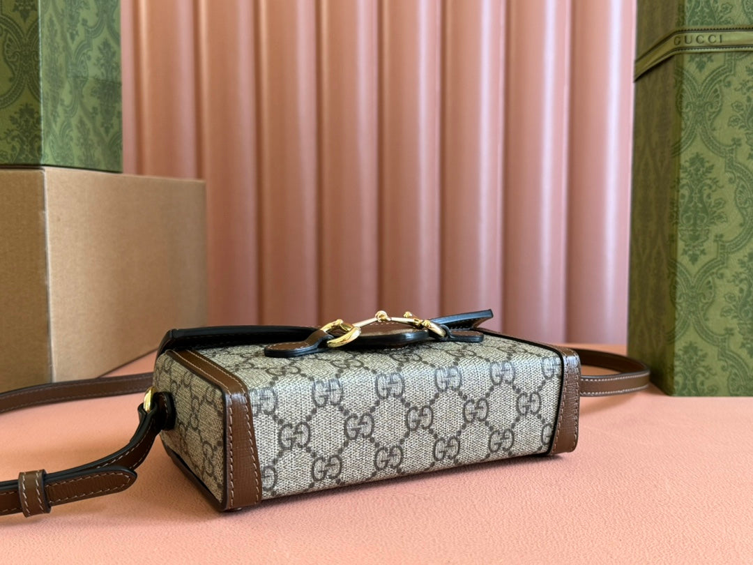 GG HORSEBIT 1955 MINI 18 BAG BEIGE CANVAS AND BROWN CALFSKIN