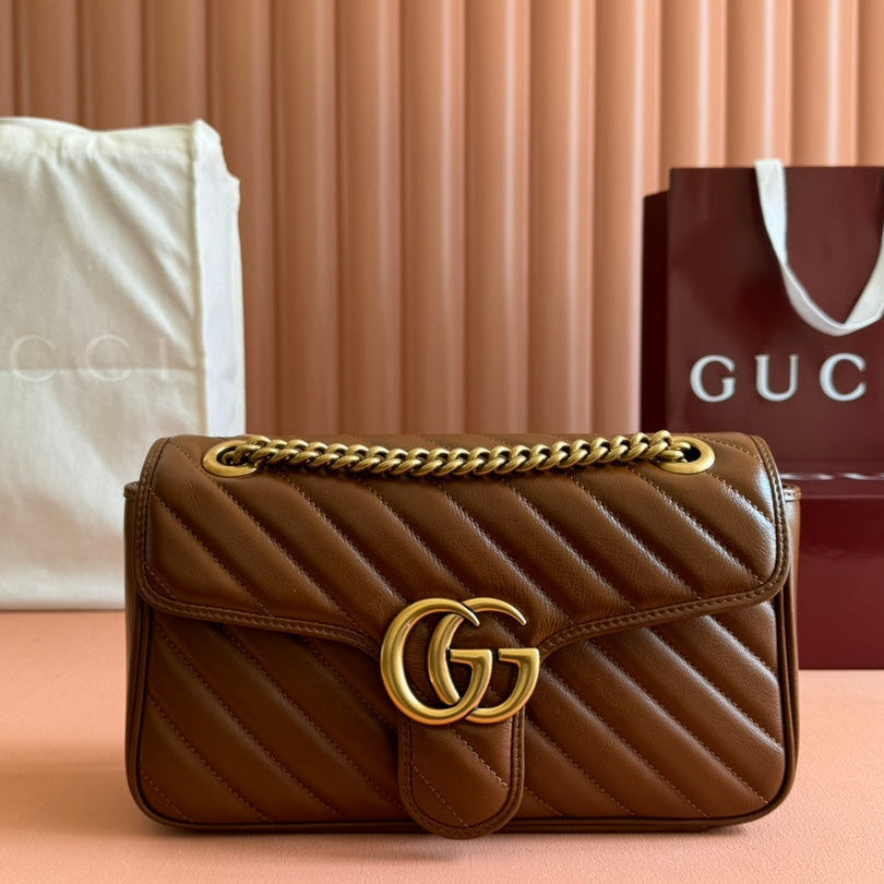 MARMONT MEDIUM SHOULDER BAG 26 IN BROWN MATELASSE CHEVRON LAMBSKIN