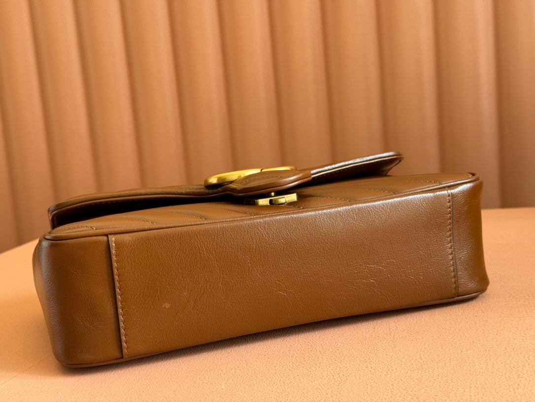 MARMONT MEDIUM SHOULDER BAG 26 IN BROWN MATELASSE CHEVRON LAMBSKIN