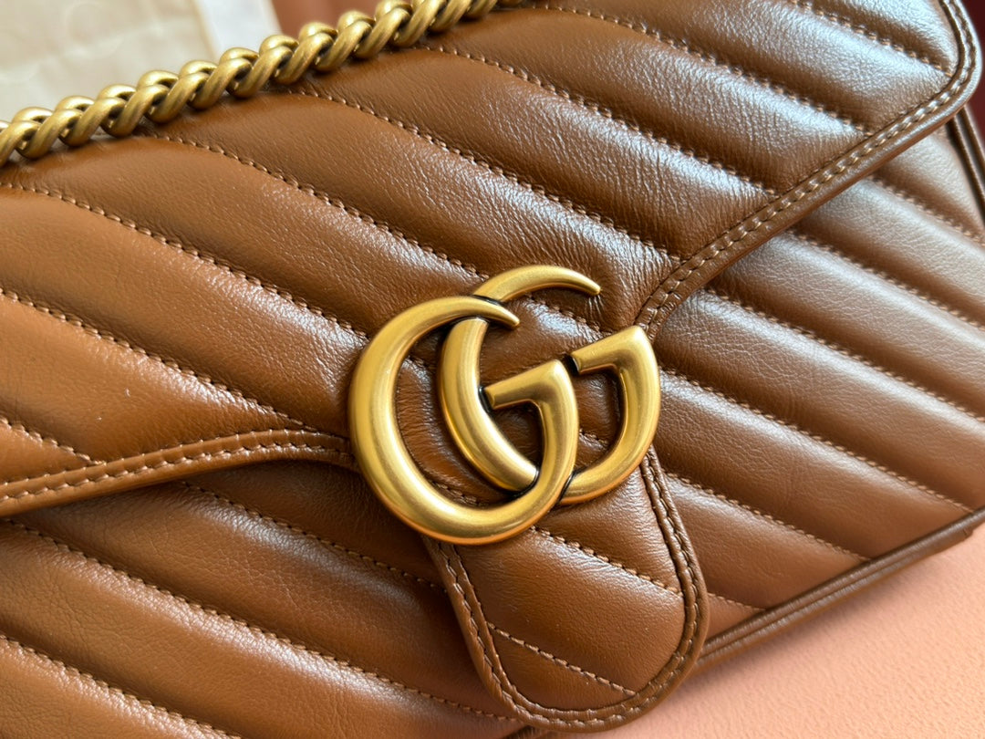 MARMONT MEDIUM SHOULDER BAG 26 IN BROWN MATELASSE CHEVRON LAMBSKIN