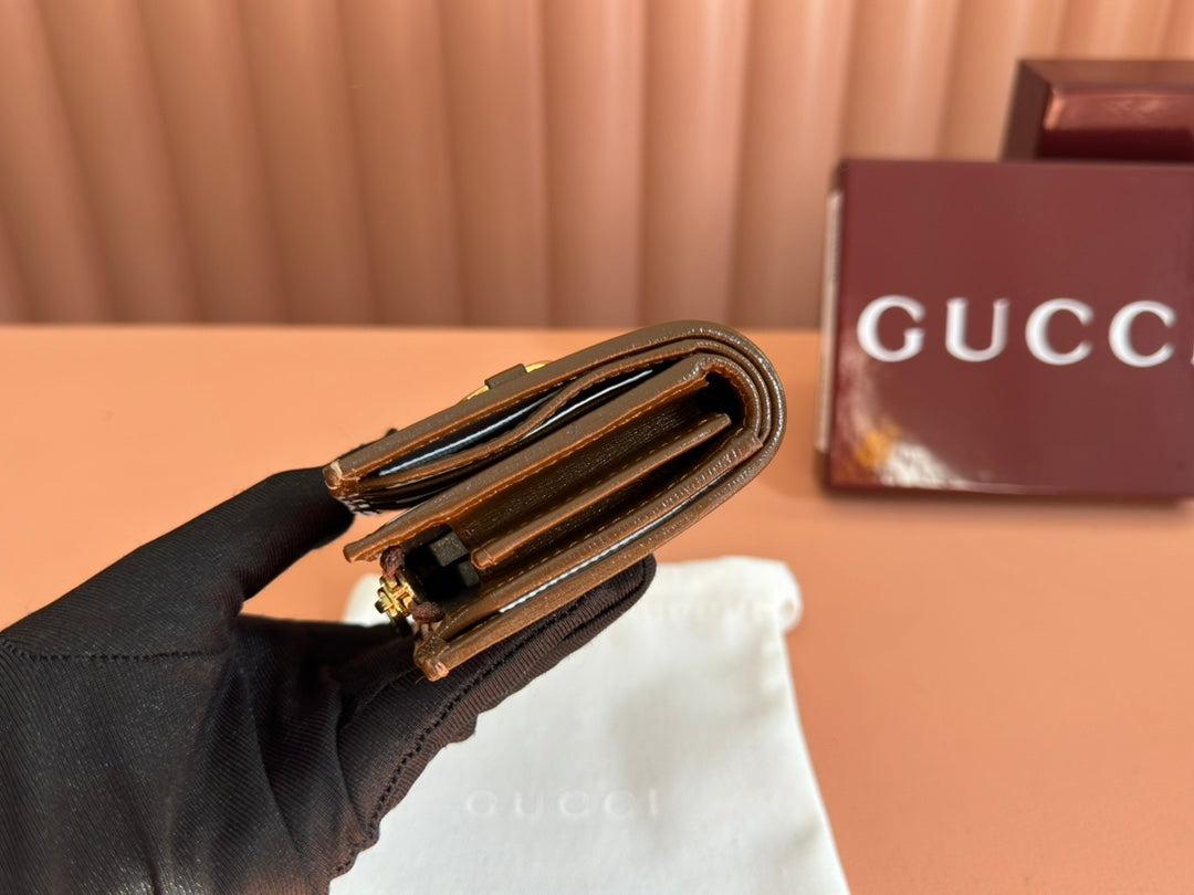 HORSEBIT 1955 CARD CASE WALLET 11.5 IN BEIGE EBONY GG CANVAS BROWN CALFSKIN