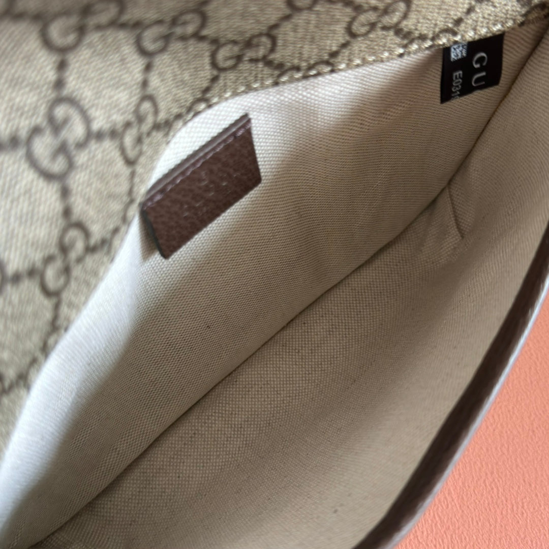 GUCCI NEO VINTAGE TIGER HEAD CROSSBODY BAG 20 IN CANVAS BROWN LEATHER TRIM