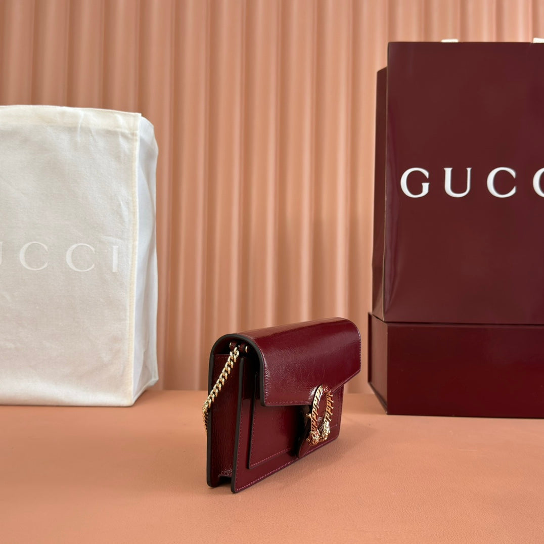 GUCCI 25S DIONYSUS WALLET ON CHAIN 20 IN ROSSO ANCORA GLOSSY CALFSKIN