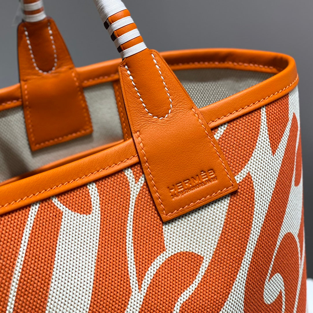 STEEPLE 28 BAG IN OFF-WHITE MIX LIGHT ORANGE CANVAS AND CALFSKIN