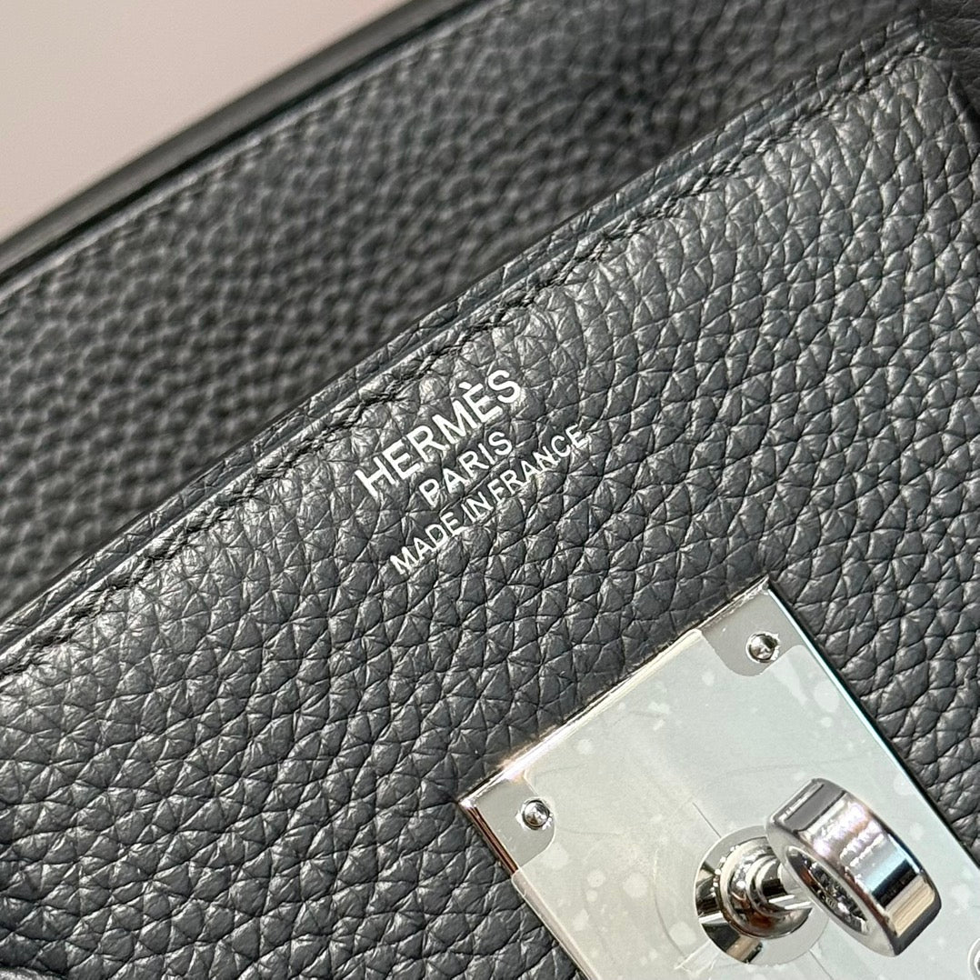 HERMES 25S BIRKIN 30 IN CHARCOAL GRAY CALFSKIN SILVER HARDWARE