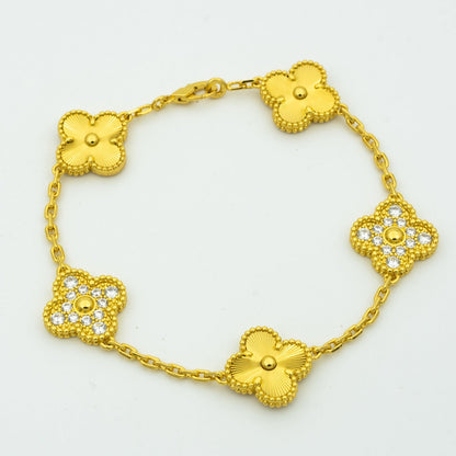[basloveJW]CLOVER ARMBAND 5 MOTIVE GOLD DIAMANT 