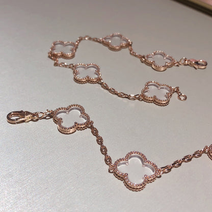 [AURORA]CLOVER 5 MOTIF ROCK CRYSTAL PINK GOLD BRACELET