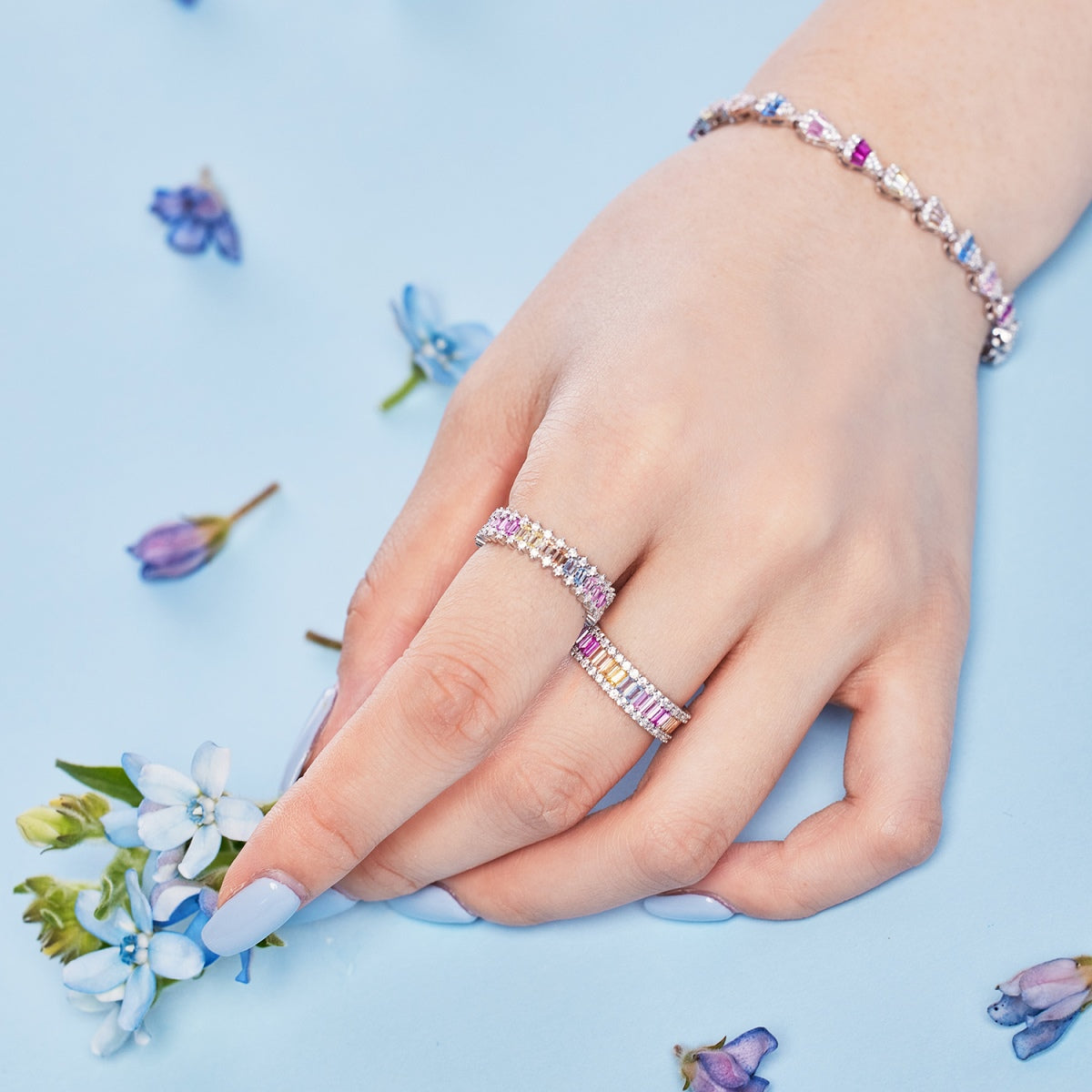 [AURORA]Dainty Kaleidoscopic Emerald Cut Daily Ring