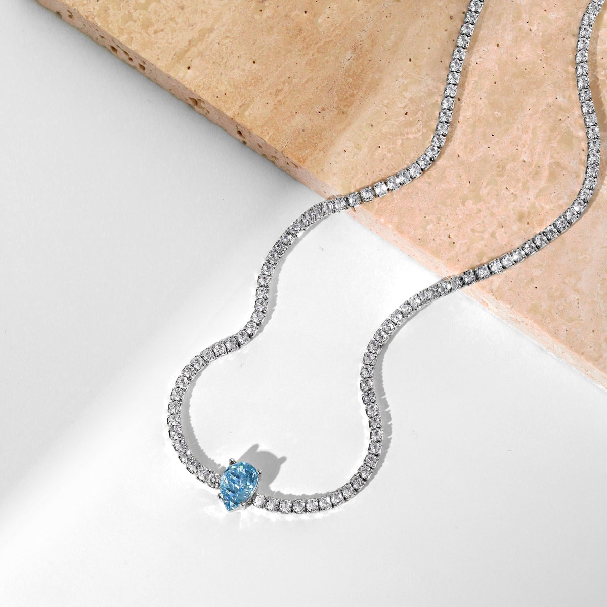 [AURORA]1.0 carat Unique Pear Cut Tennis Necklace