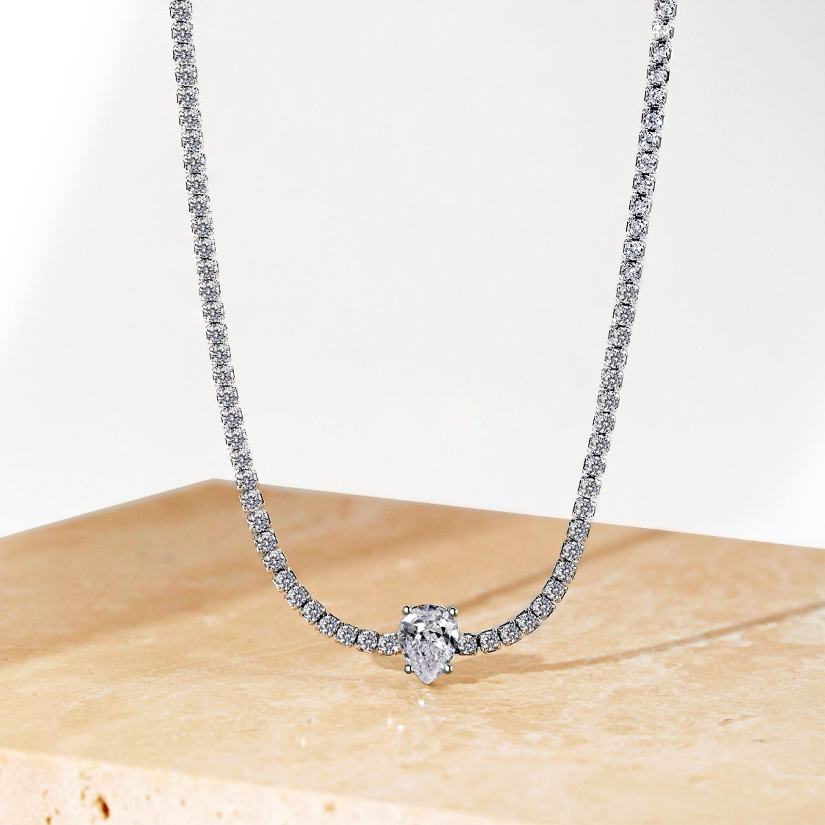 [AURORA]1.0 carat Unique Pear Cut Tennis Necklace