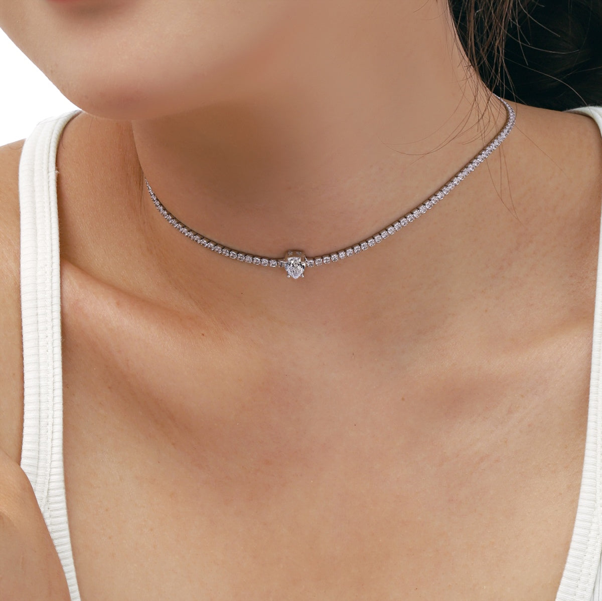 [AURORA]1.0 carat Unique Pear Cut Tennis Necklace