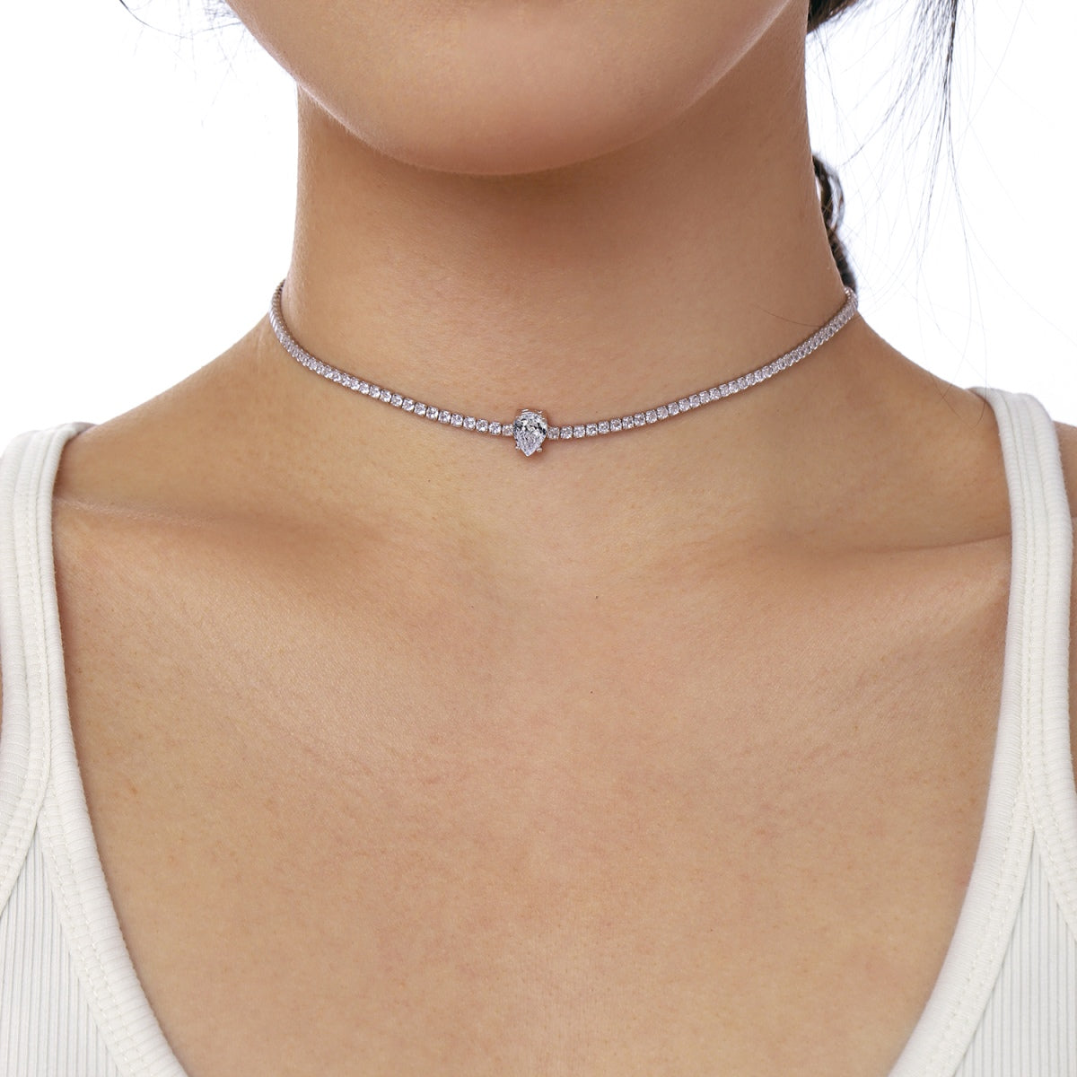 [AURORA]1.0 carat Unique Pear Cut Tennis Necklace