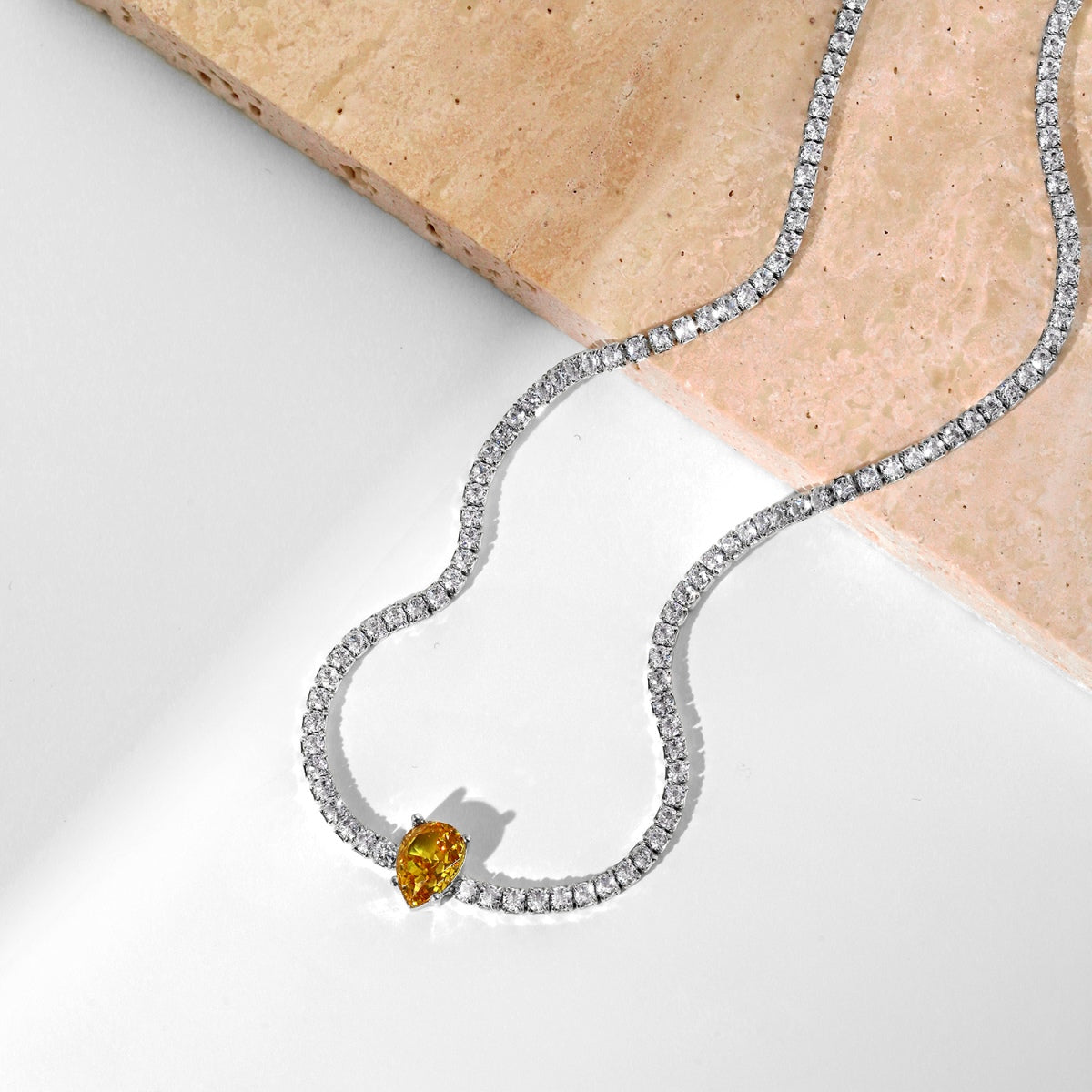 [AURORA]1.0 carat Unique Pear Cut Tennis Necklace