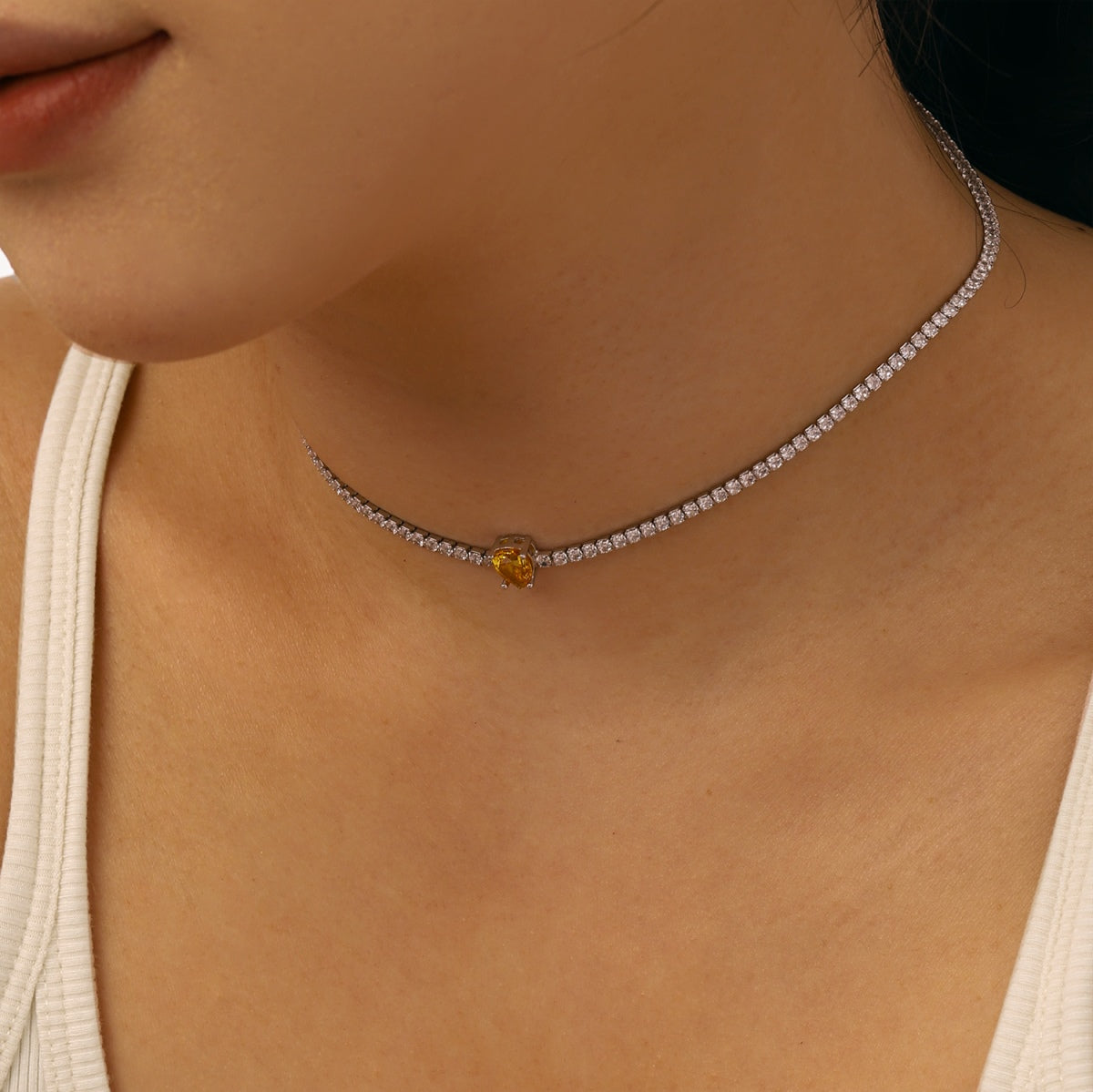 [AURORA]1.0 carat Unique Pear Cut Tennis Necklace