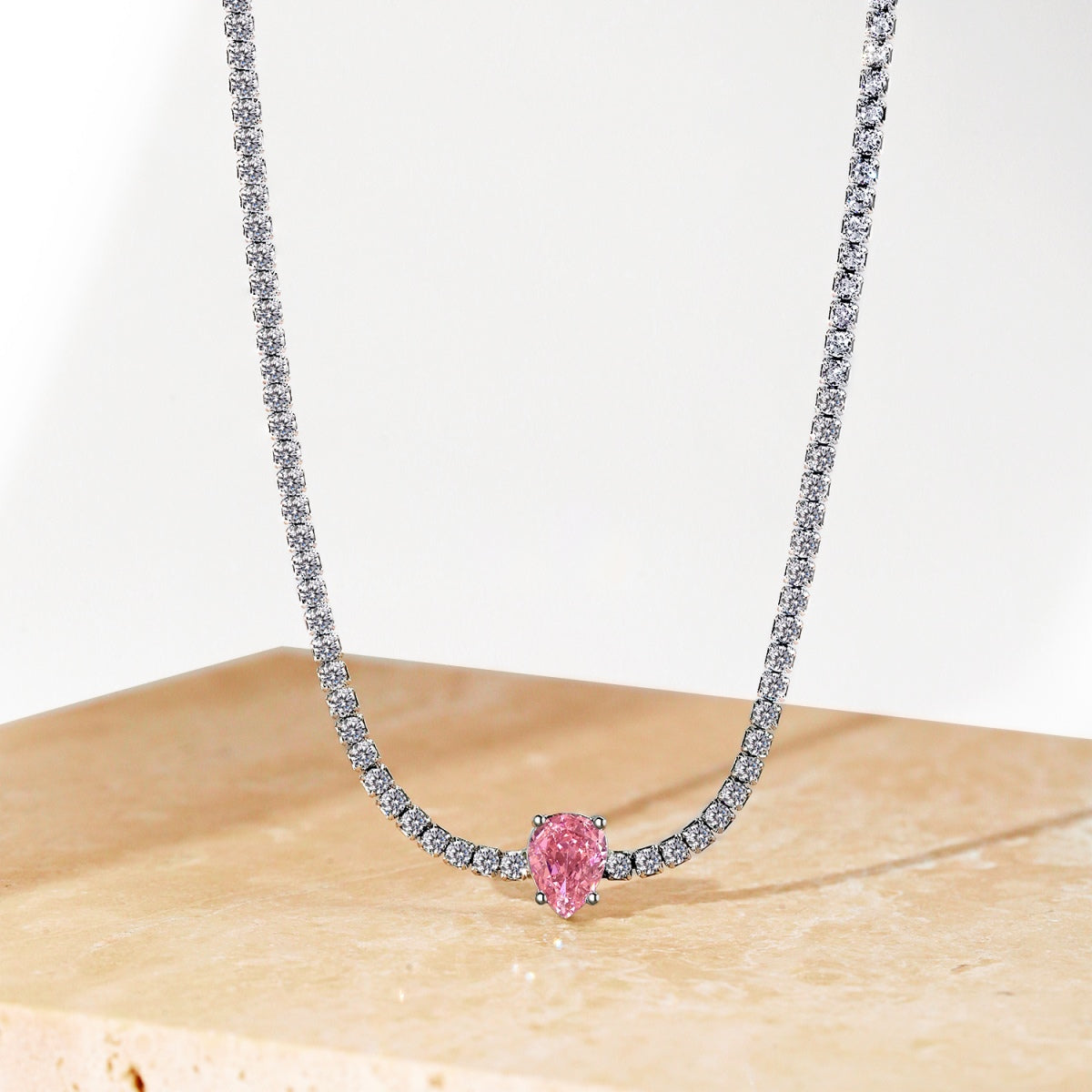[AURORA]1.0 carat Unique Pear Cut Tennis Necklace