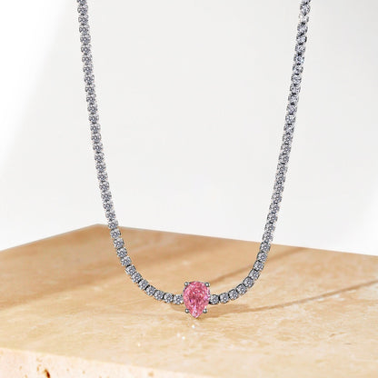 [AURORA]1.0 carat Unique Pear Cut Tennis Necklace