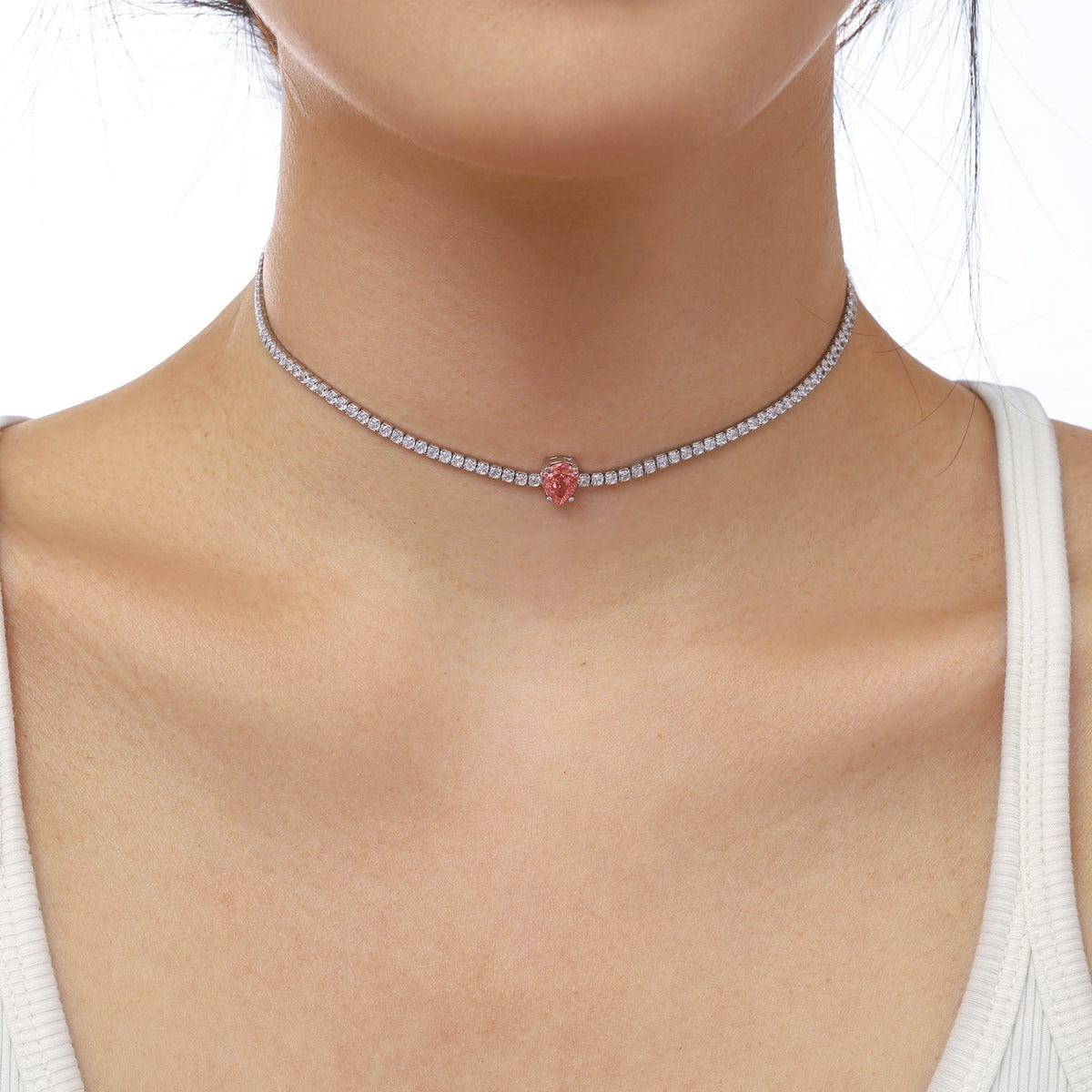 [AURORA]1.0 carat Unique Pear Cut Tennis Necklace