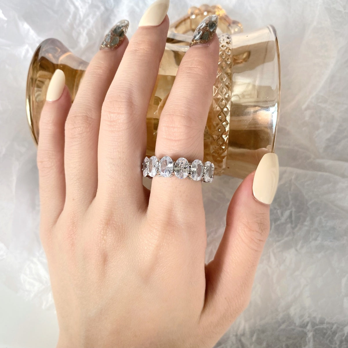 [AURORA]Dainty Elongated Cushion Cut Tennis Ring
