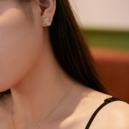 [AURORA]Ornate Flower Shape Pear Cut Lover Earrings