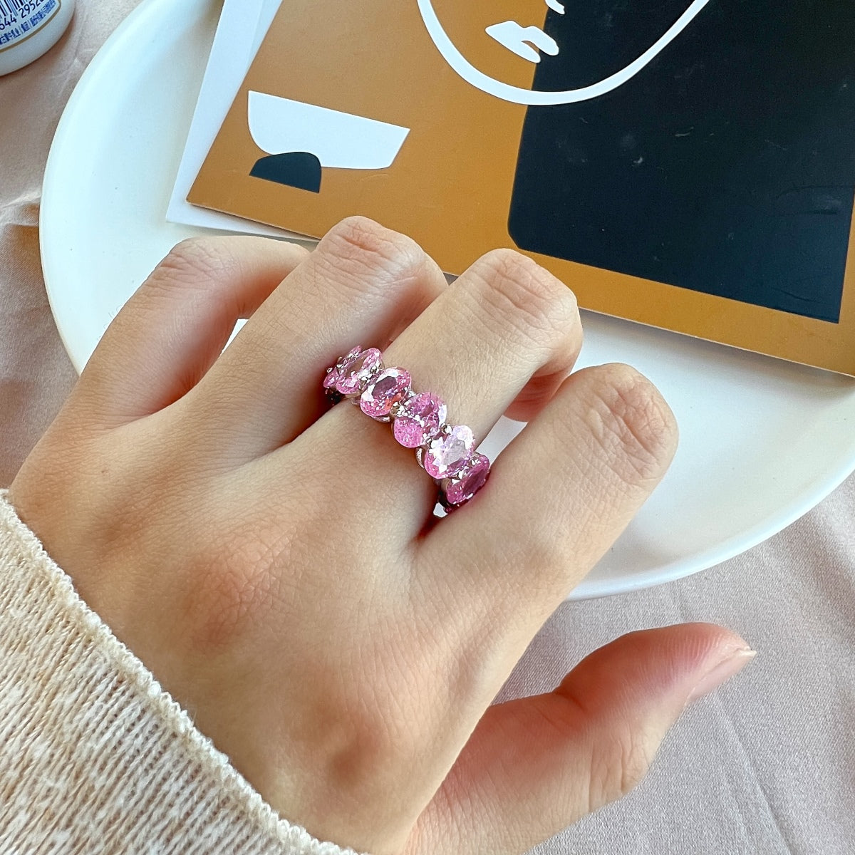 [AURORA]Dainty Elongated Cushion Cut Tennis Ring
