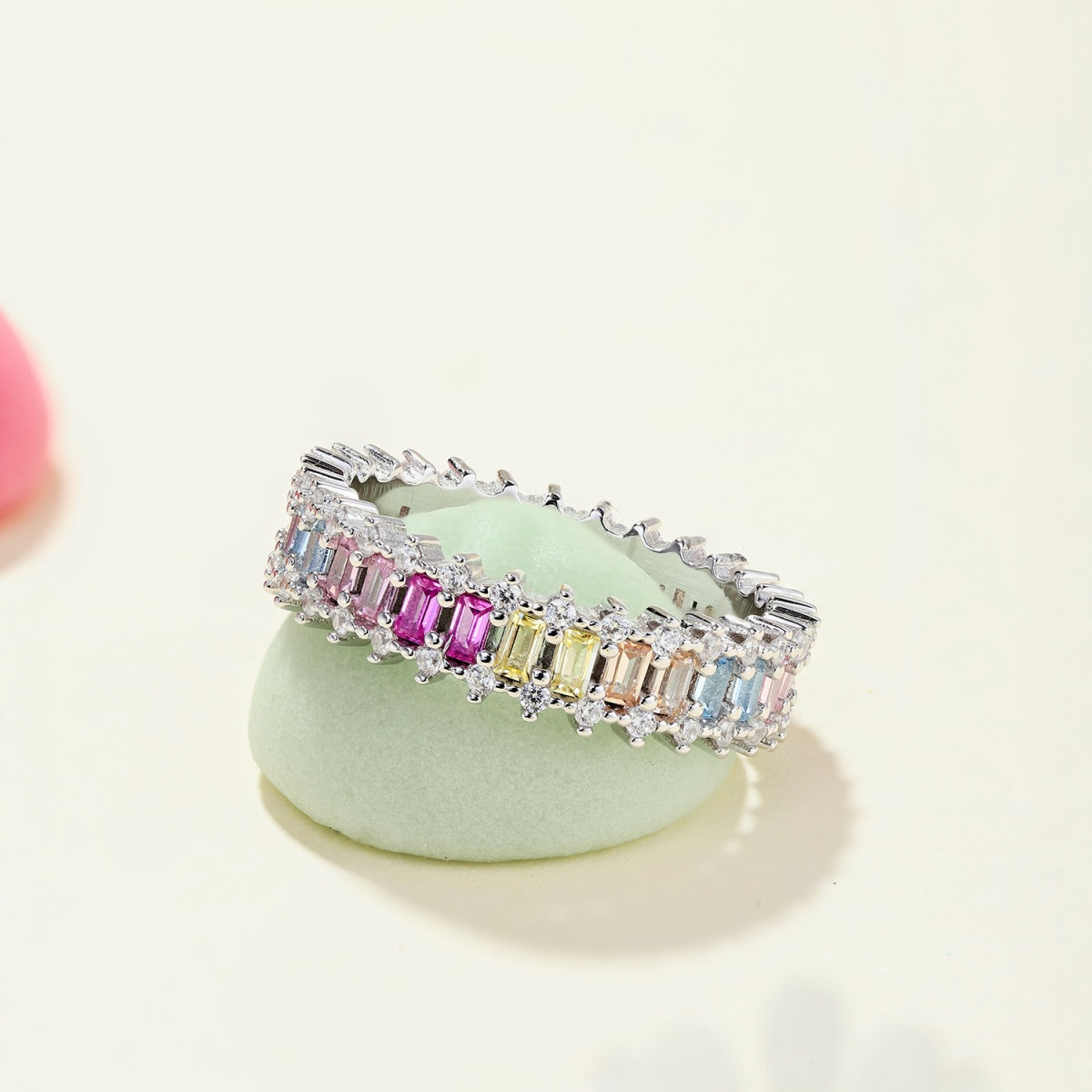[AURORA]Splashy Ornate Emerald Cut Cocktail Ring