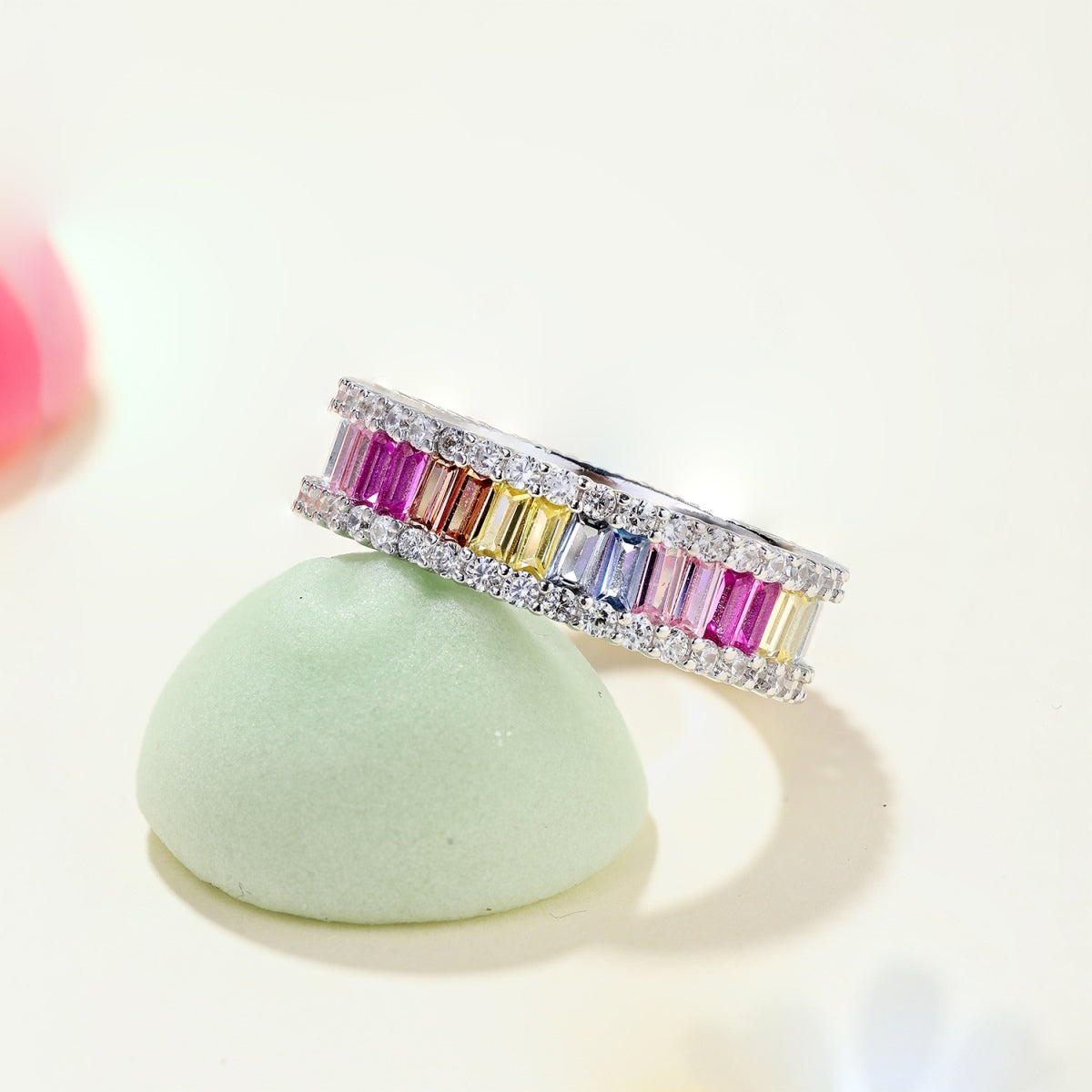 [AURORA]Dainty Kaleidoscopic Emerald Cut Daily Ring
