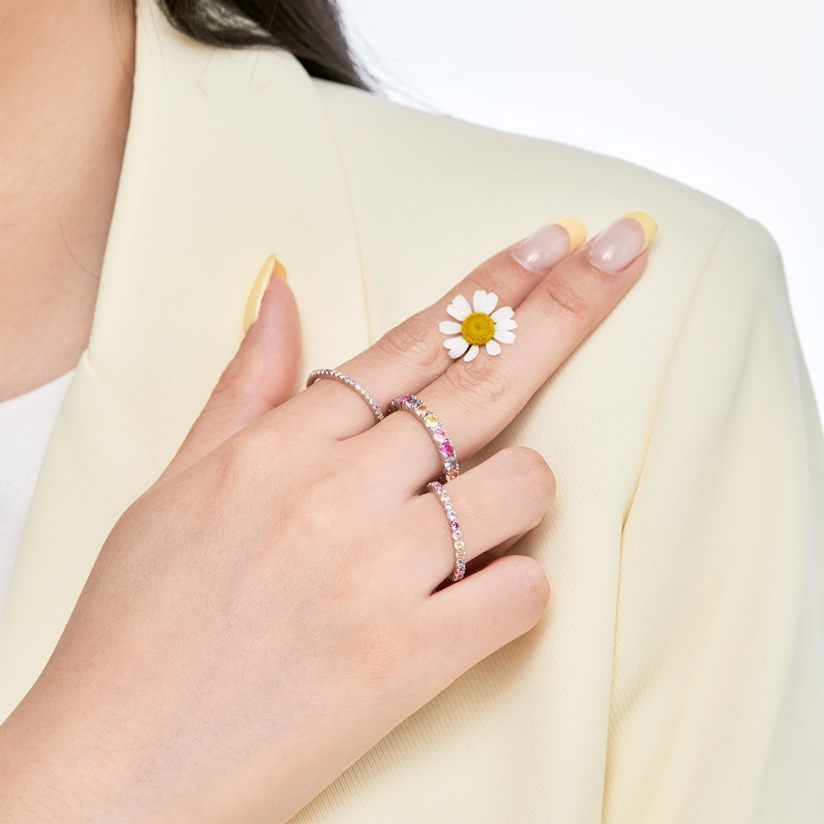 [AURORA]Ornate Colorful Round Cut Tennis Ring