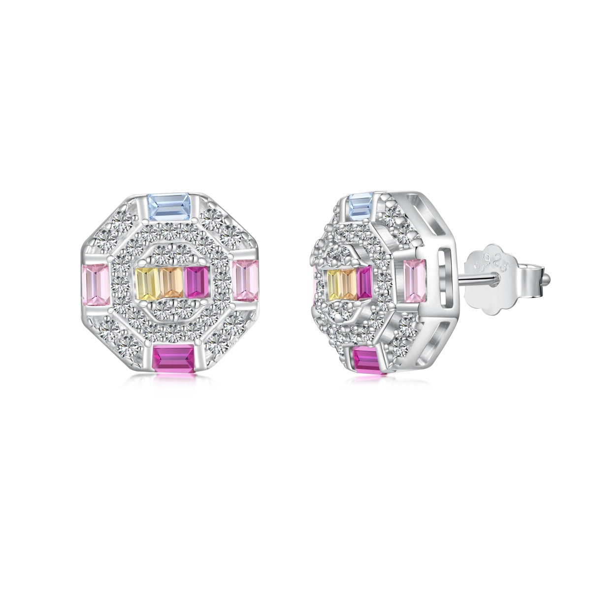 [AURORA]Ornate Colorful Octagon Shape Daily Earrings
