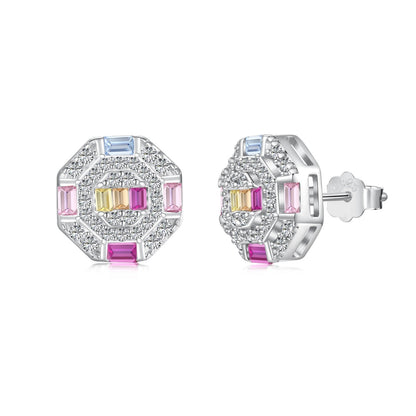 [AURORA]Ornate Colorful Octagon Shape Daily Earrings