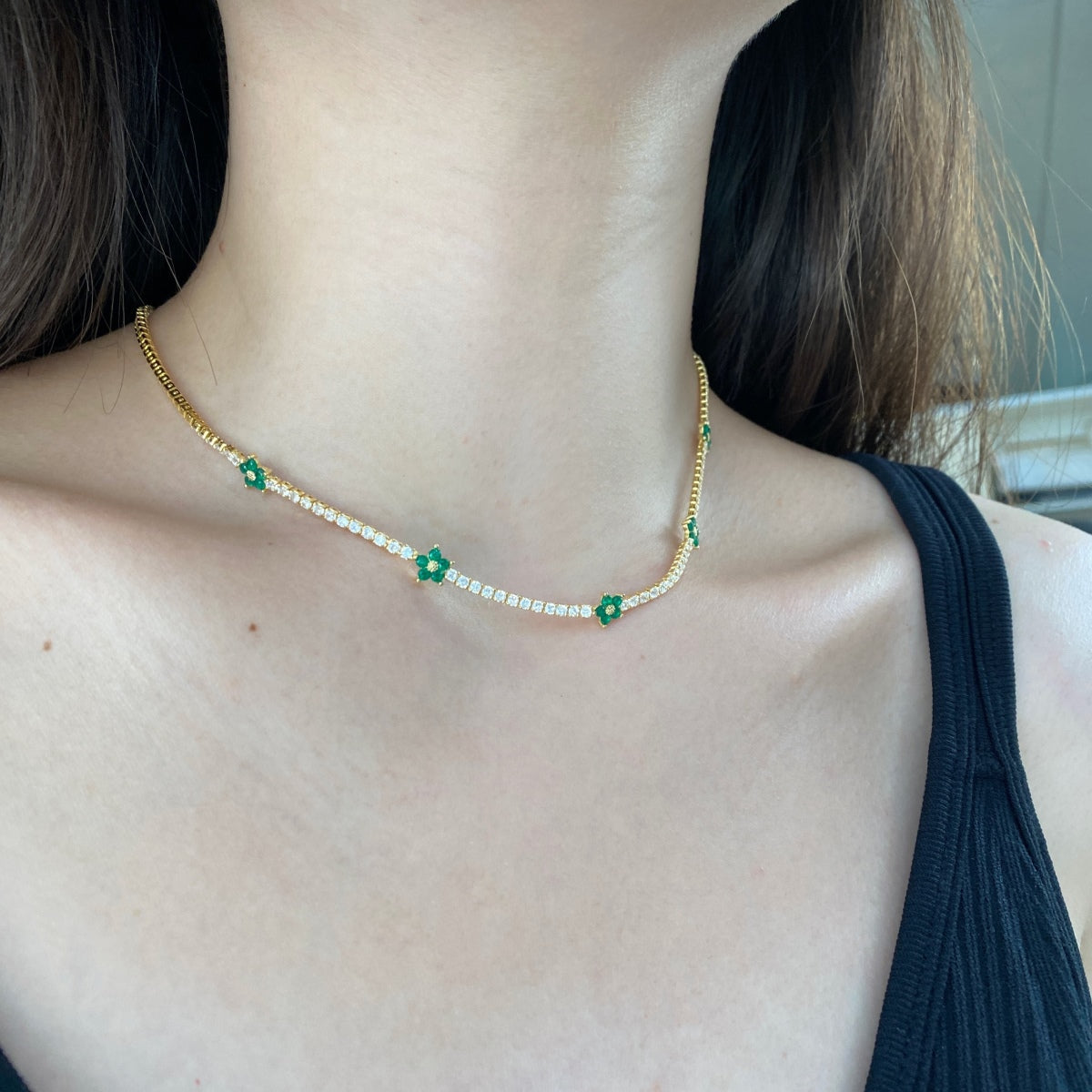 [AURORA]Luxurious Colorful Flower Tennis Necklace