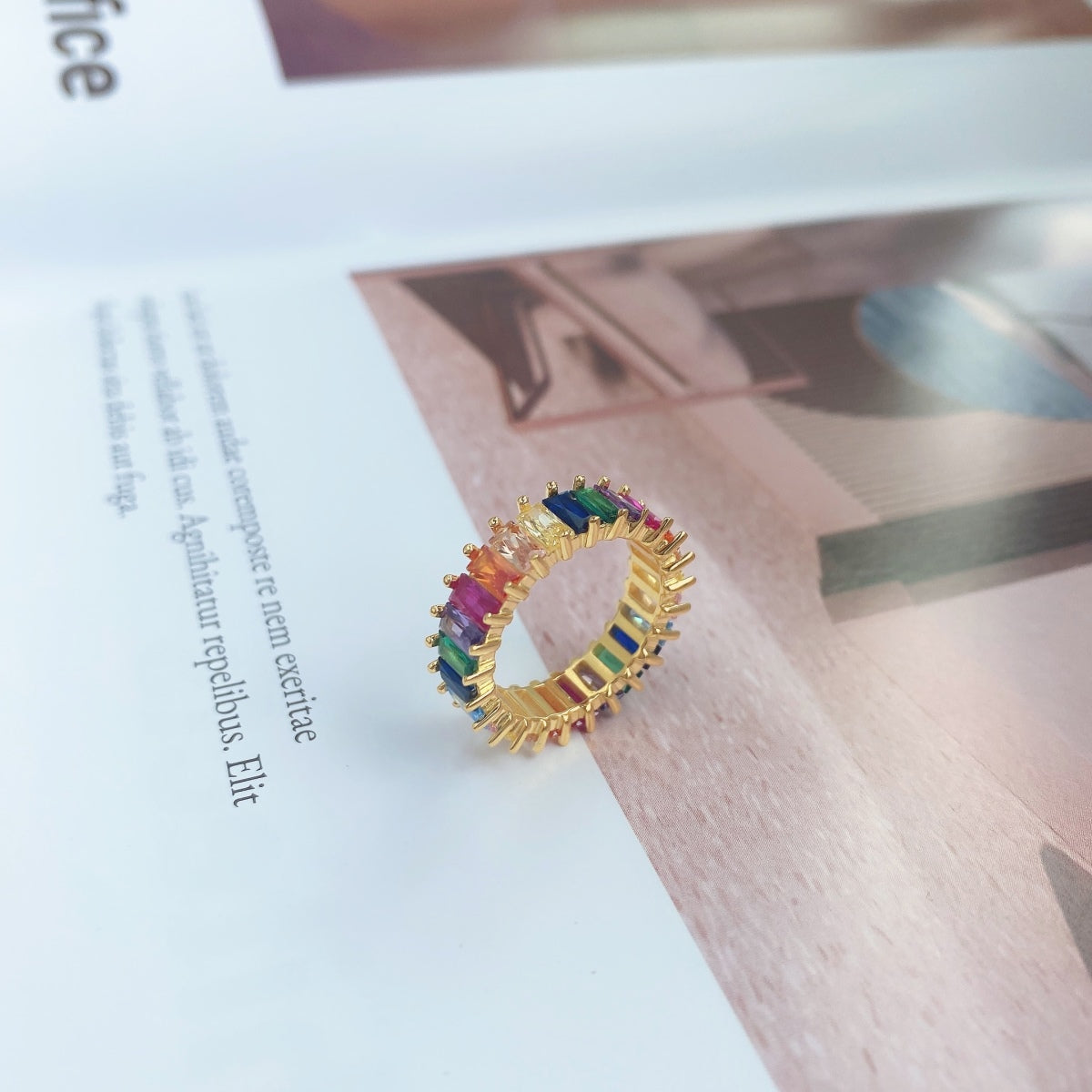 [AURORA]Unique Colorful Radiant Cut RIng