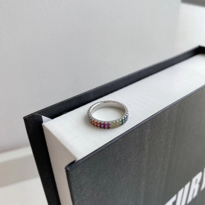 [AURORA]Unique Colorful Round Cut Tennis Ring