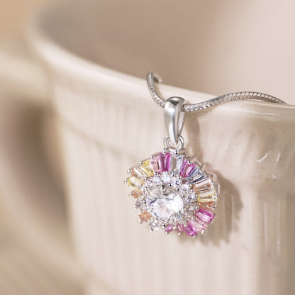 [AURORA]Enchanting Flower Colored Diamond Necklace