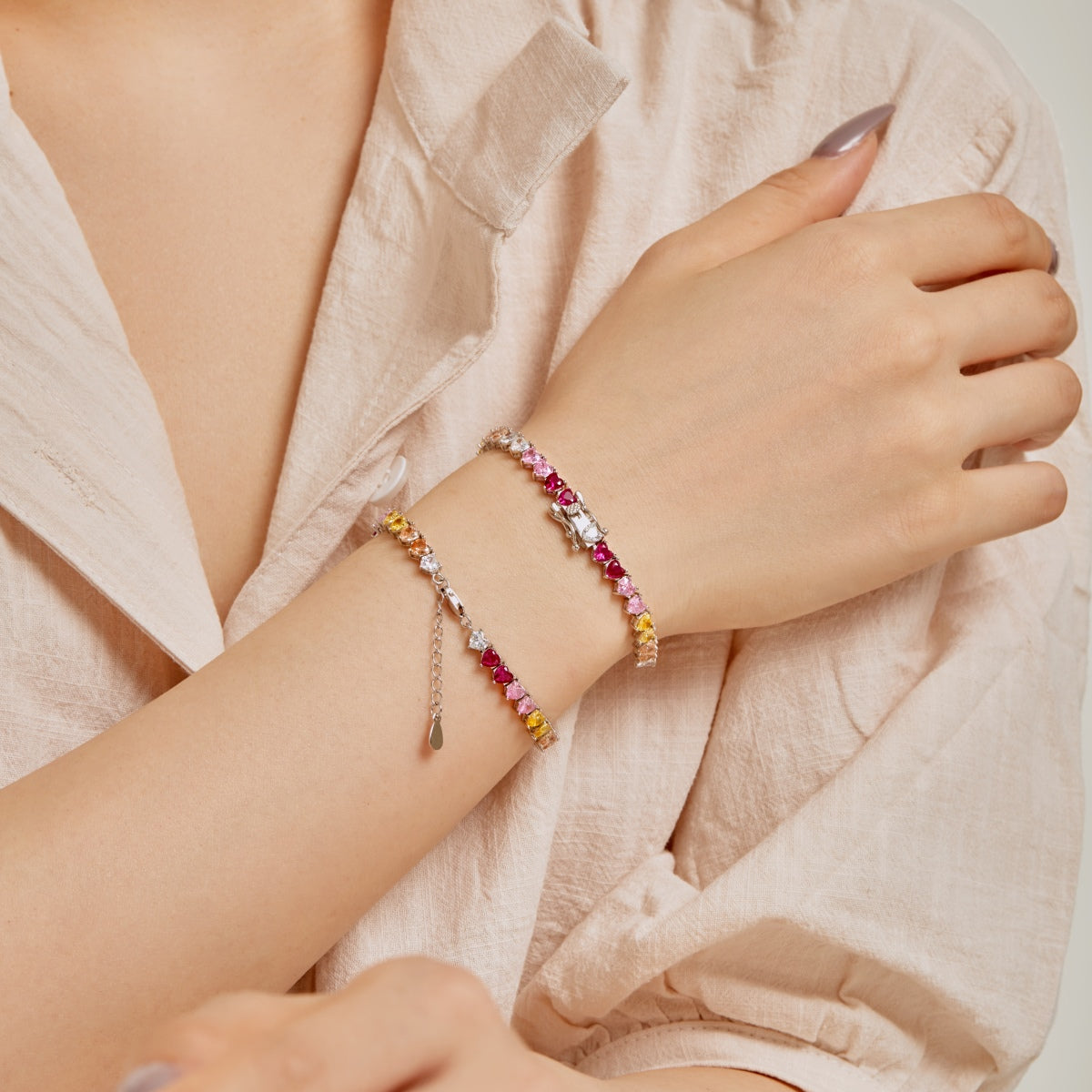 [AURORA]Luxurious Colorful Romantic Heart Shape Lover Bracelet