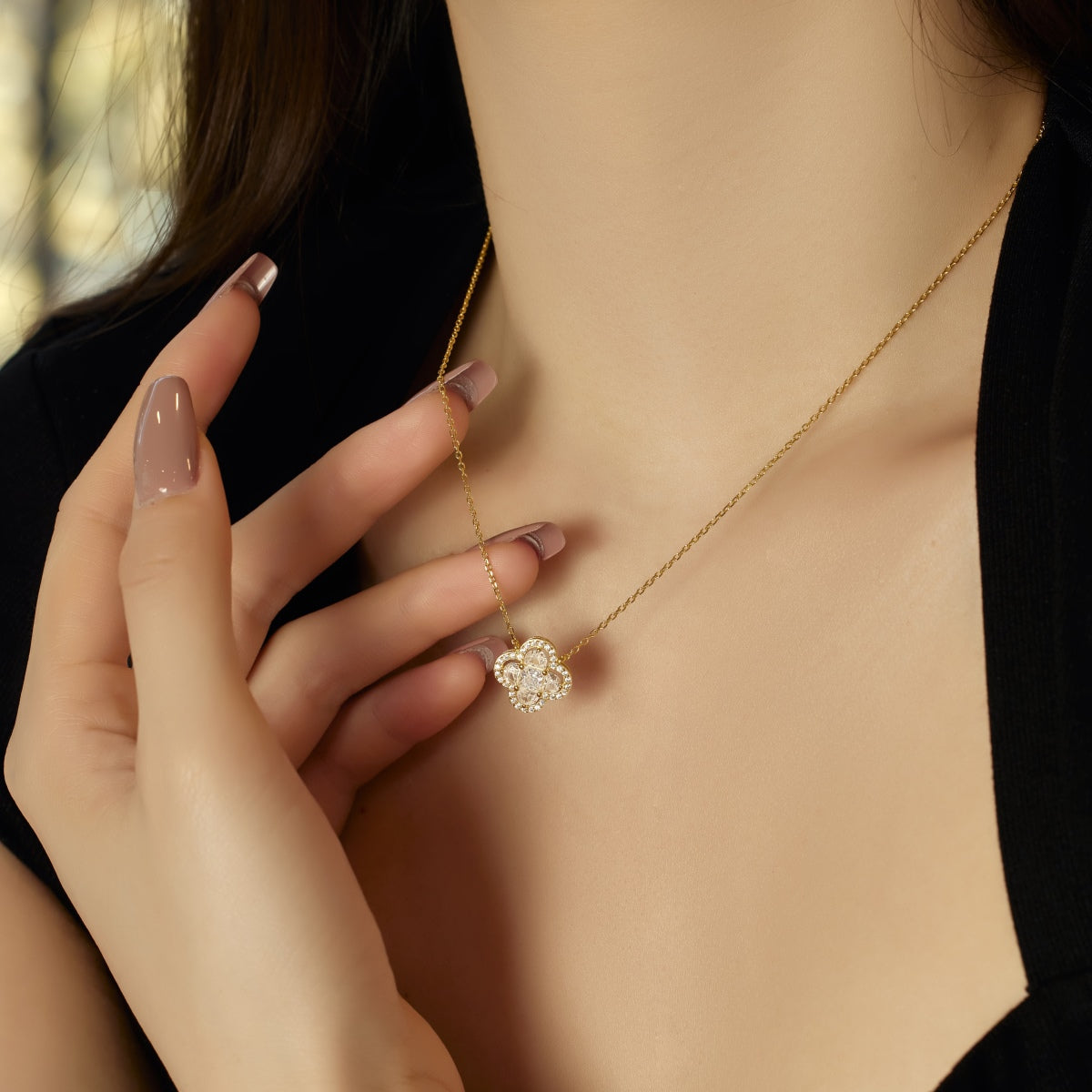 [AURORA]Spliced Lucky Four-Leaf Clover Versatile Necklace