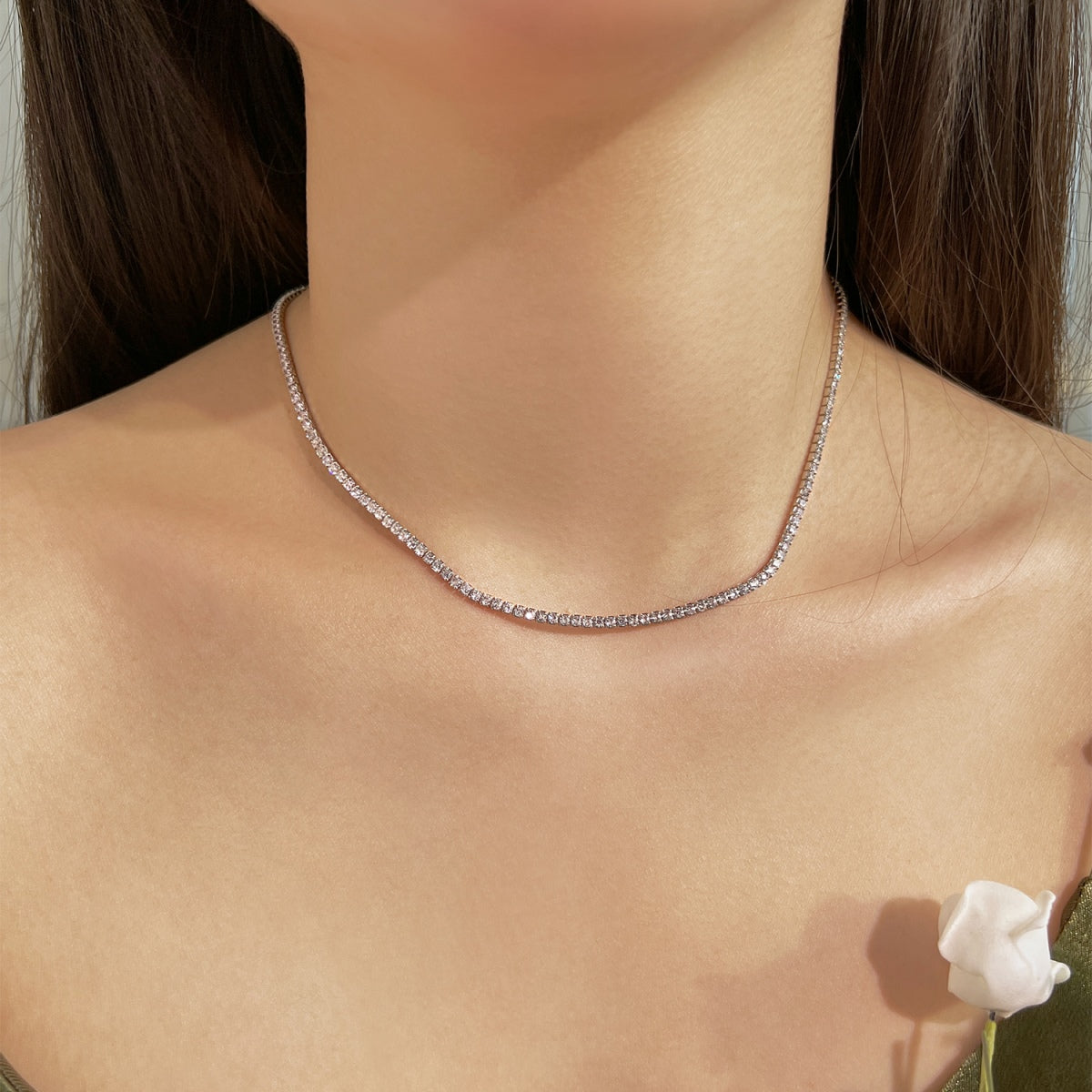[AURORA]Delicate Round Shape Tennis Necklace