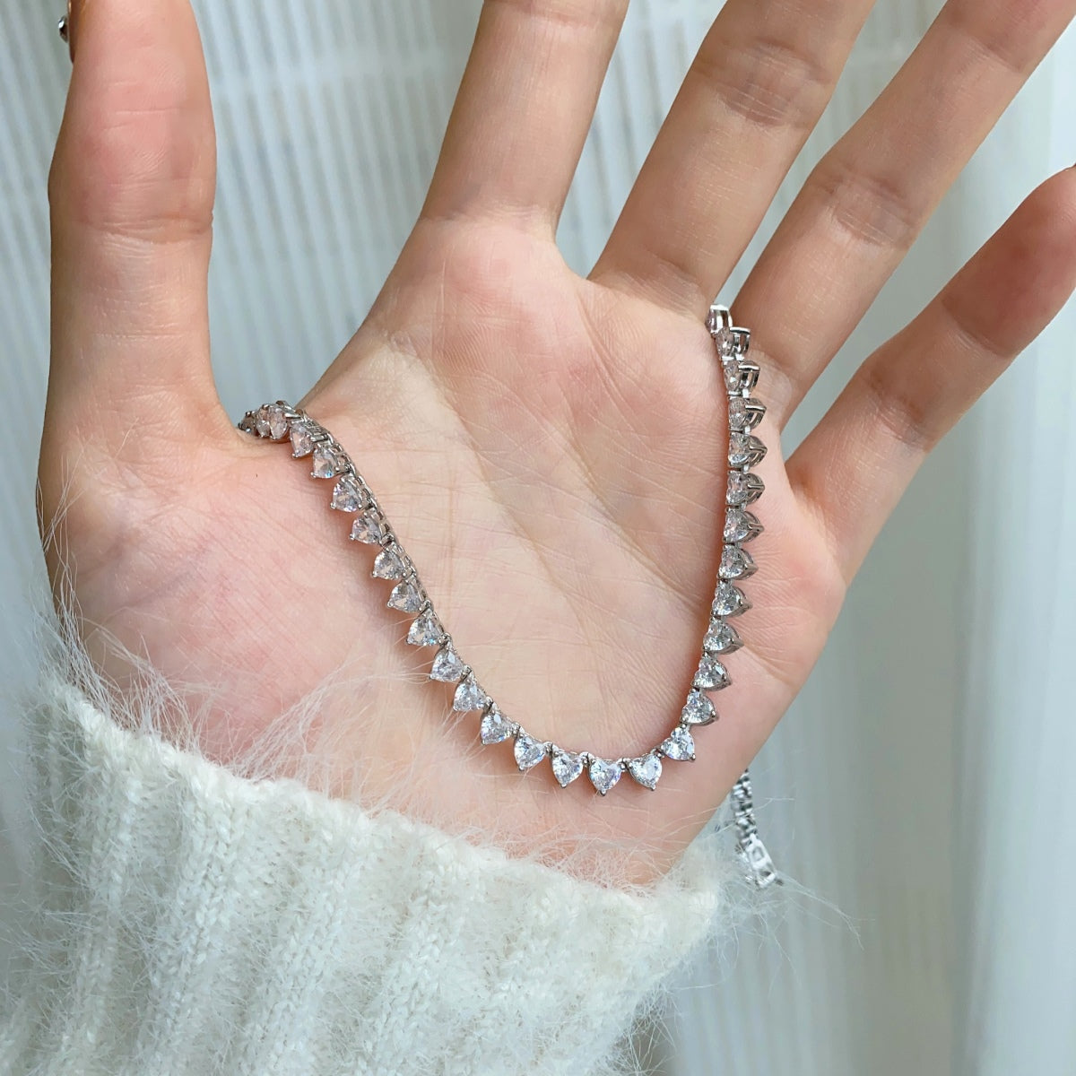 [AURORA]Ornate Heart Cut Tennis Necklace
