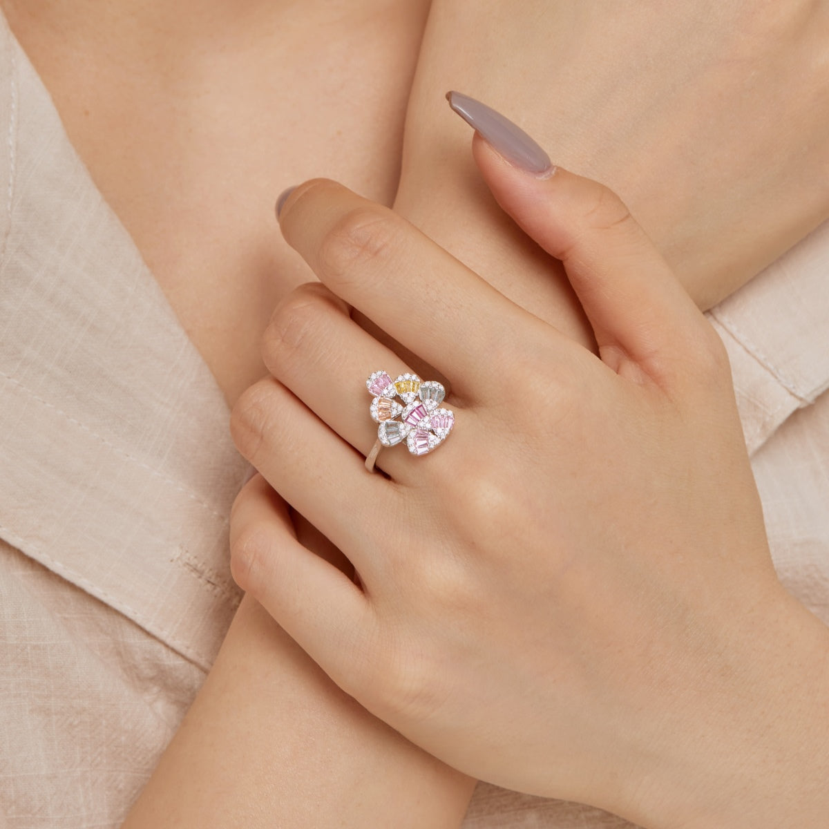 [AURORA]Sparkling Colorful Water Drop Shape Daily Ring