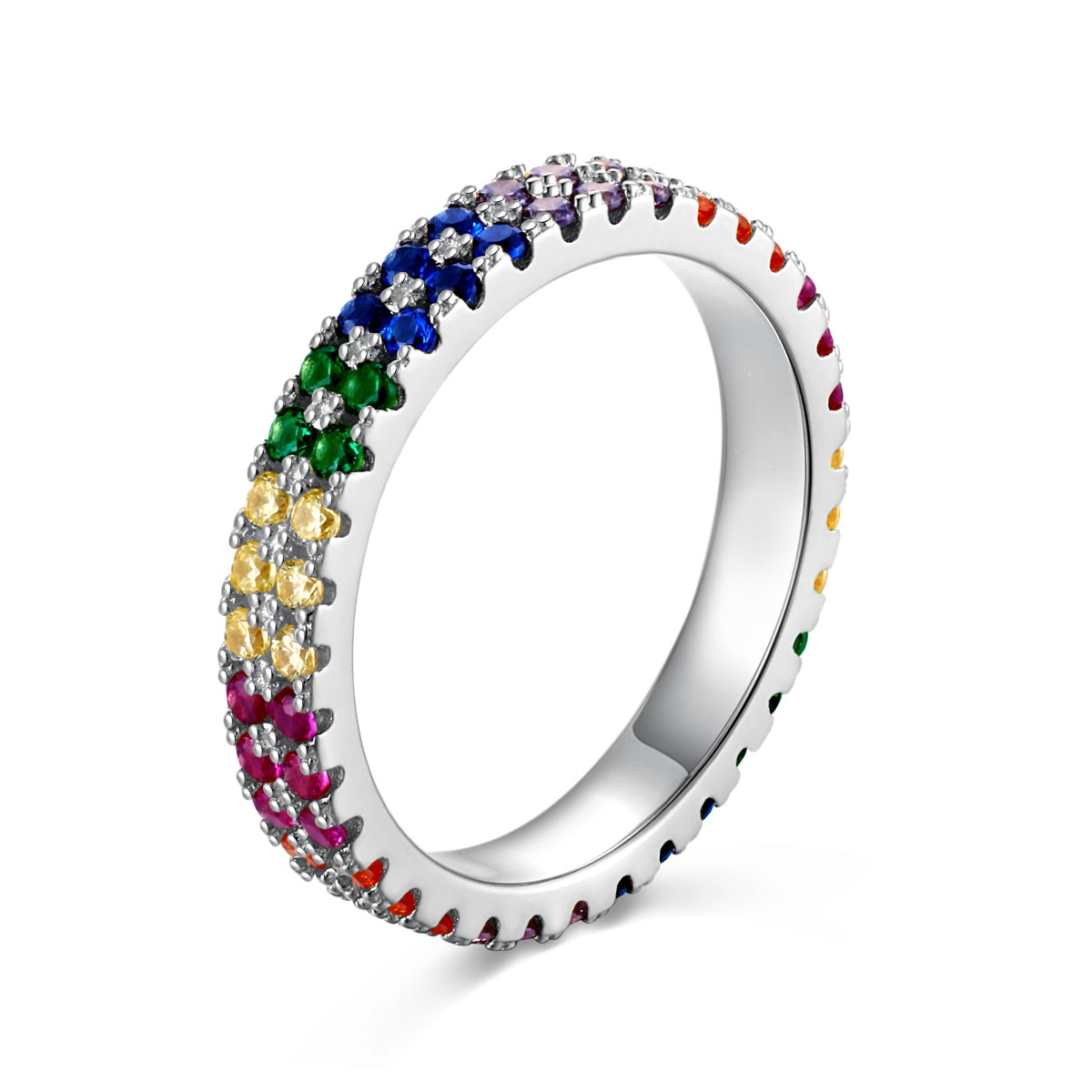 [AURORA]Unique Colorful Round Cut Tennis Ring